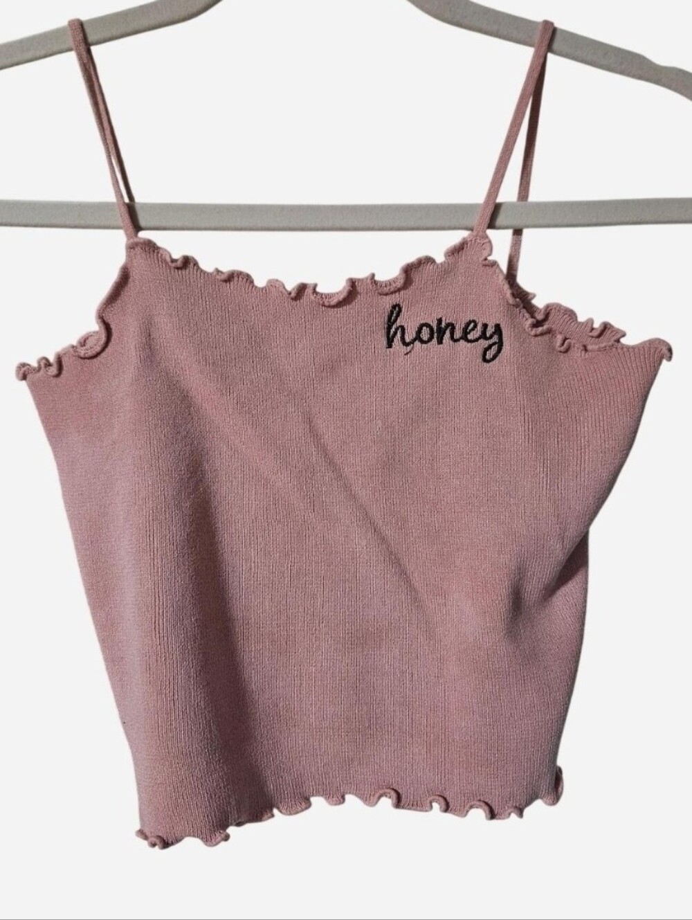 Lucca "Honey" Graphic Cami | Pink Coquette Lettuce Trim Crop Top OS